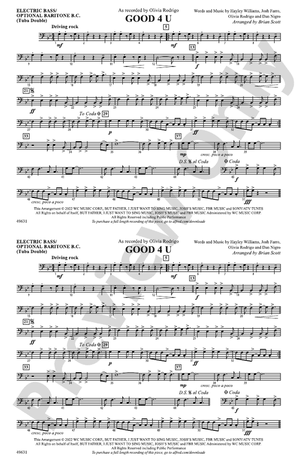 Good 4 U Electric Bass Electric Bass Part Digital Sheet Music Download