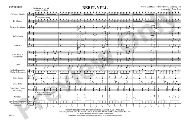 Rebel Yell: Score: Marching Band Score - Digital Sheet Music Download