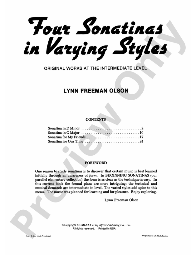 Four Sonatinas in Varying Styles: Original Works at the Intermediate Level