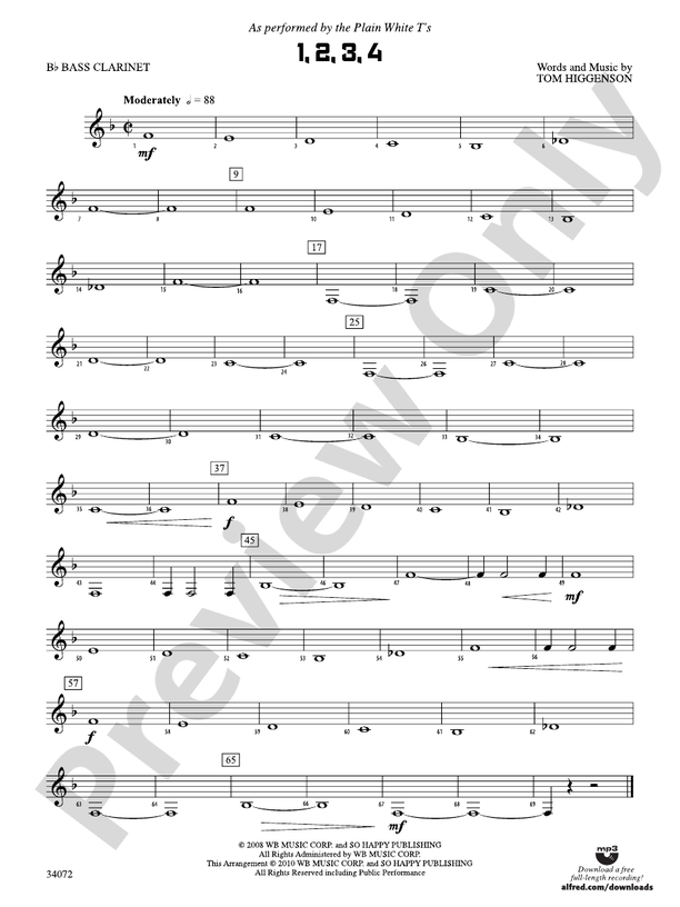 1 2 3 4 B Flat Bass Clarinet B Flat Bass Clarinet Part Digital Sheet Music Download