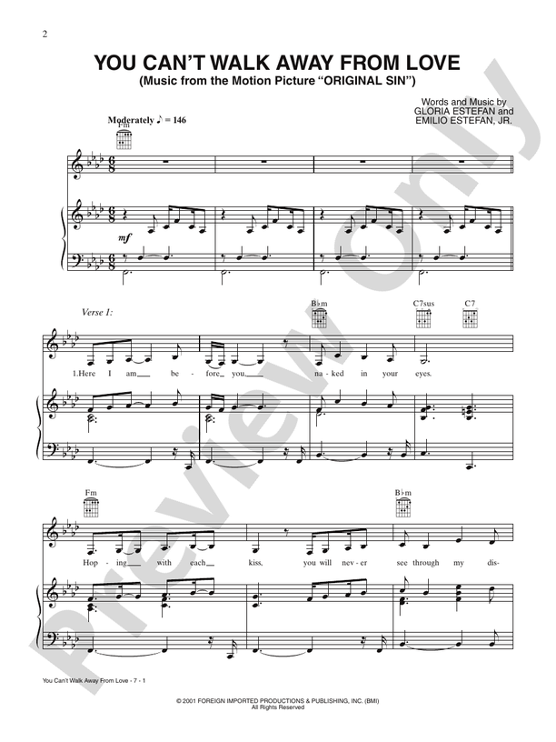 You Can't Walk Away from Love (from Original Sin): Piano/Vocal