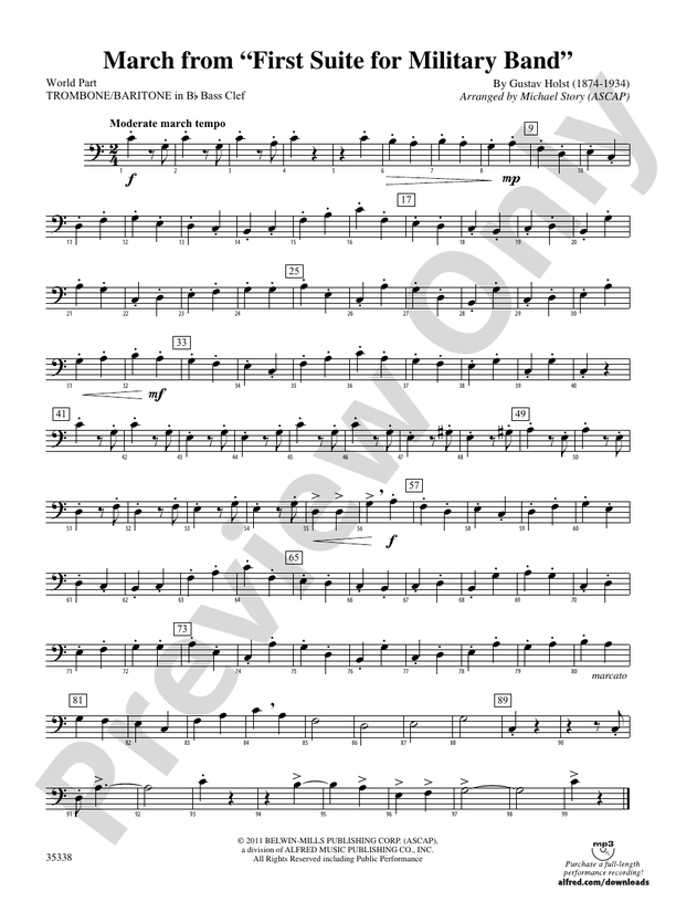March from First Suite for Military Band: (wp) 1st B-flat Trombone B.C.