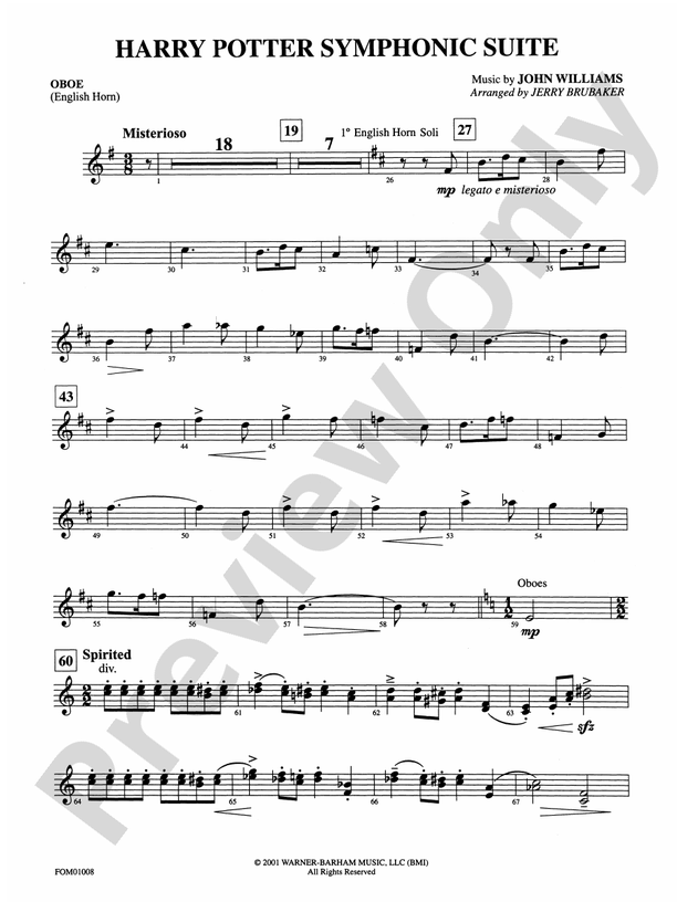 Harry Potter Symphonic Suite Oboe Oboe Part Digital Sheet Music Download