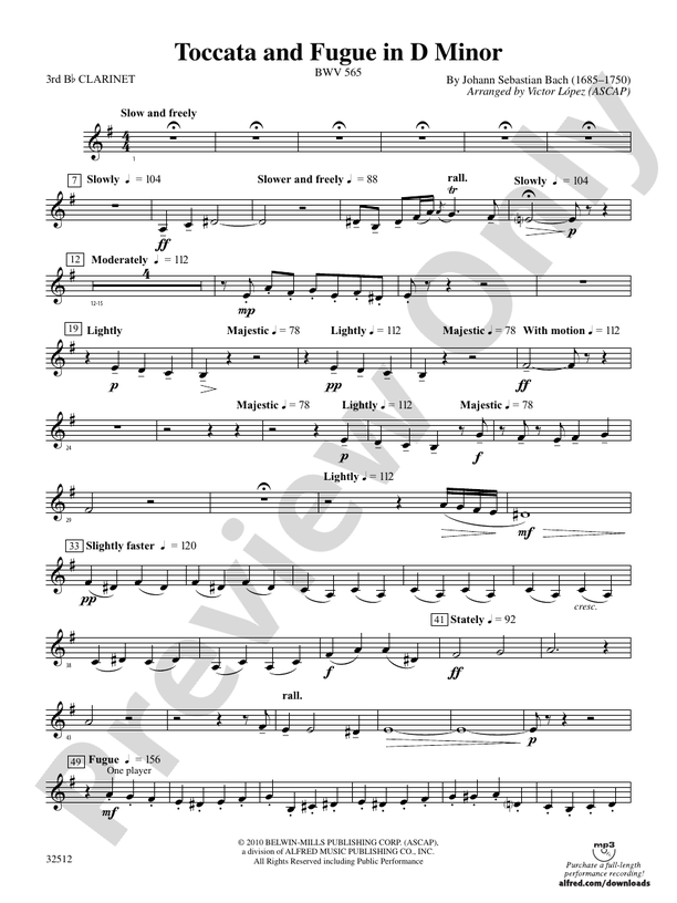 Toccata And Fugue In D Minor 3rd B flat Clarinet 3rd B flat Clarinet 