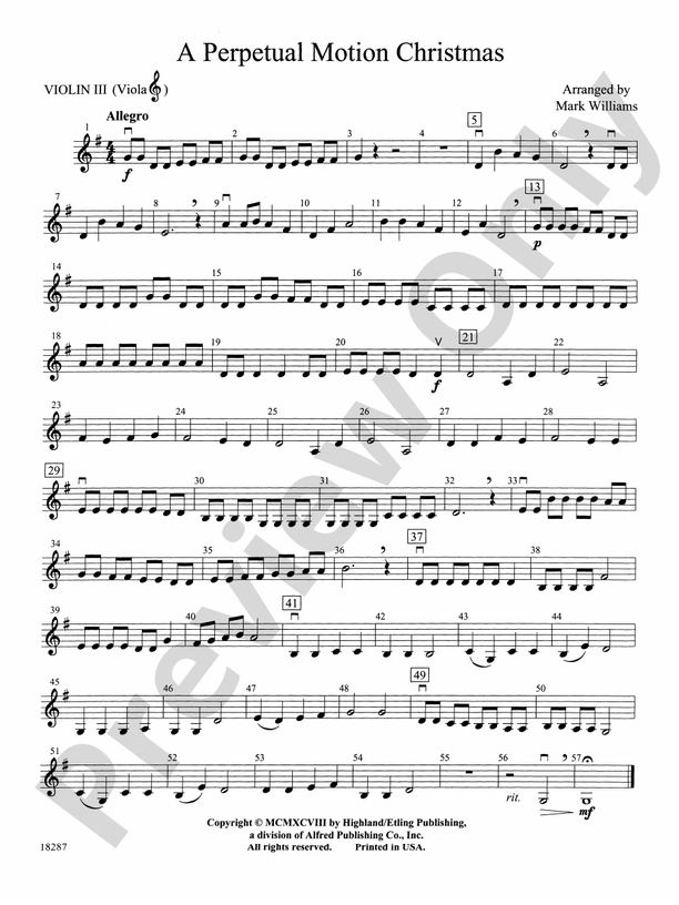 Perpetual Motion Christmas: 3rd Violin (Viola [TC]): 3rd [TC]) Part - Digital Sheet Music Download