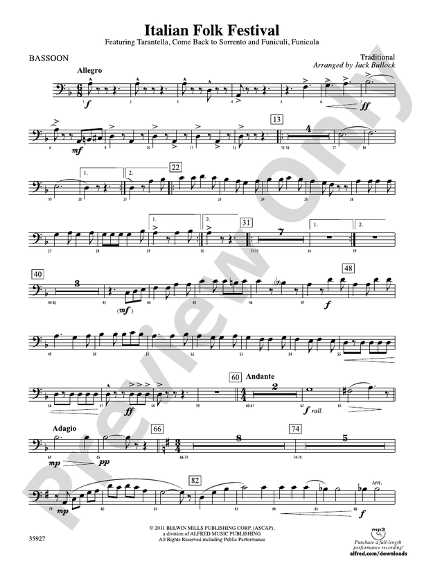 Italian Folk Festival Bassoon Bassoon Part Digital Sheet Music Download