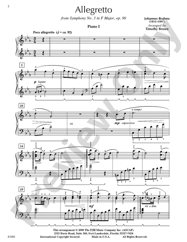 Allegretto From Symphony No 3 In F Major Piano Johannes Brahms Digital Sheet Music Download 0187