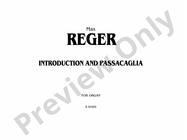 Reger: Introduction and Passacaglia