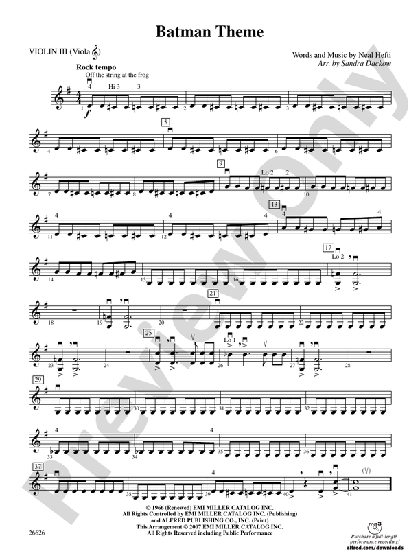 Batman Theme: 3rd Violin (Viola [TC]): 3rd Violin (Viola [TC]) Part -  Digital Sheet Music Download