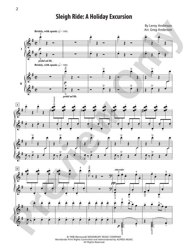 Sleigh Ride: A Holiday Excursion - Piano Duo (2 Pianos, 4 Hands)