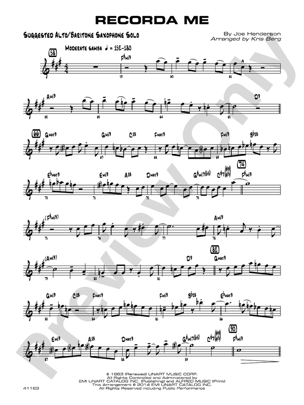 Recorda me Suggested Alto/Baritone Saxophone Solo Suggested Alto/Baritone Saxophone Solo Part