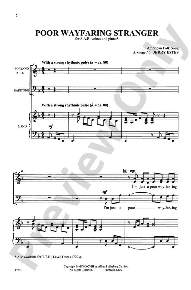 Poor Wayfaring Stranger Sab Choral Octavo Digital Sheet Music Download