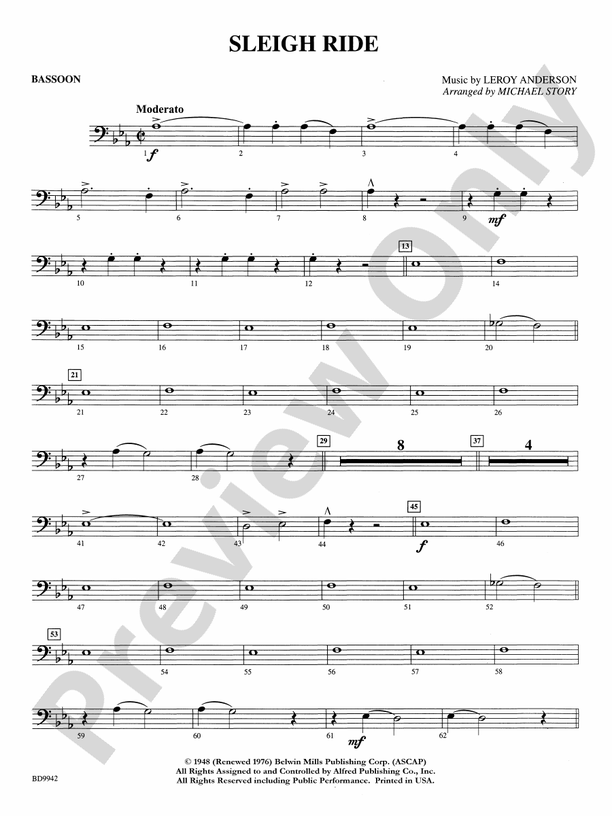 Sleigh Ride Bassoon Bassoon Part Digital Sheet Music Download