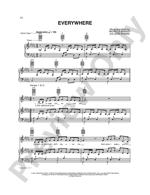 Everywhere: Piano/Vocal/Chords: Michelle Branch - Digital Sheet Music  Download