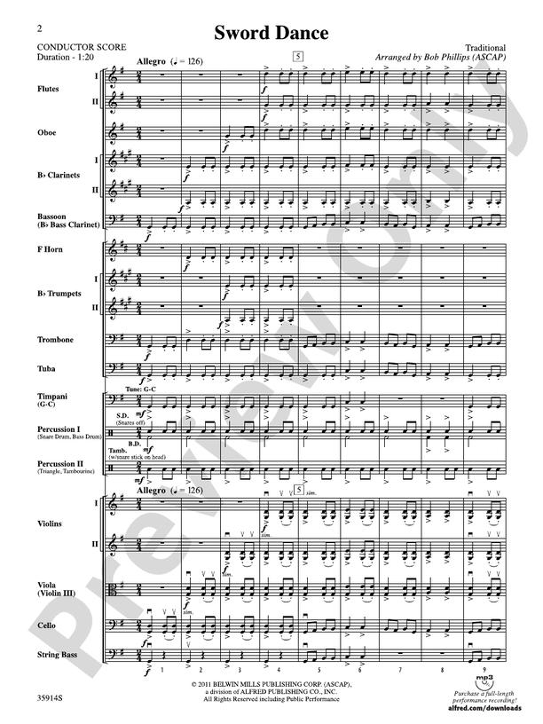Sword Dance: Full Orchestra Conductor Score & Parts