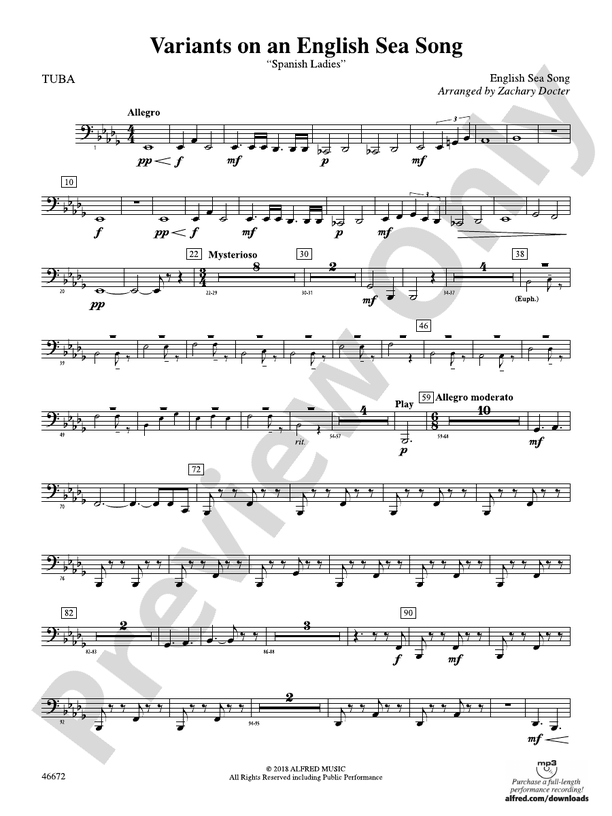 Variants on an English Sea Song Tuba Tuba Part Digital Sheet Music