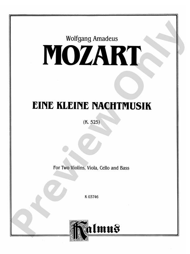 Mozart Eine Kleine Nachtmusik, K. 525 String Quintet Book Wolfgang