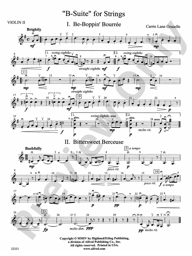 "BSuite" for Strings 2nd Violin 2nd Violin Part Digital Sheet Music Download