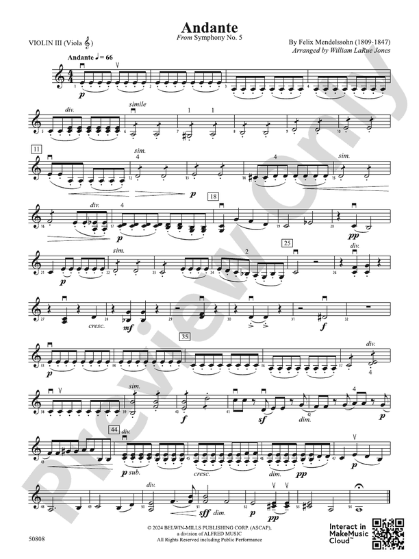 Andante 3rd Violin Viola Tc 3rd Violin Viola Tc Part Digital Sheet Music Download 3980