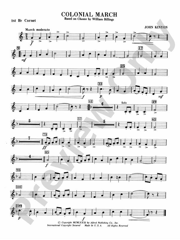 Colonial March (Based on Chester): 1st B-flat Cornet: 1st B-flat Cornet ...