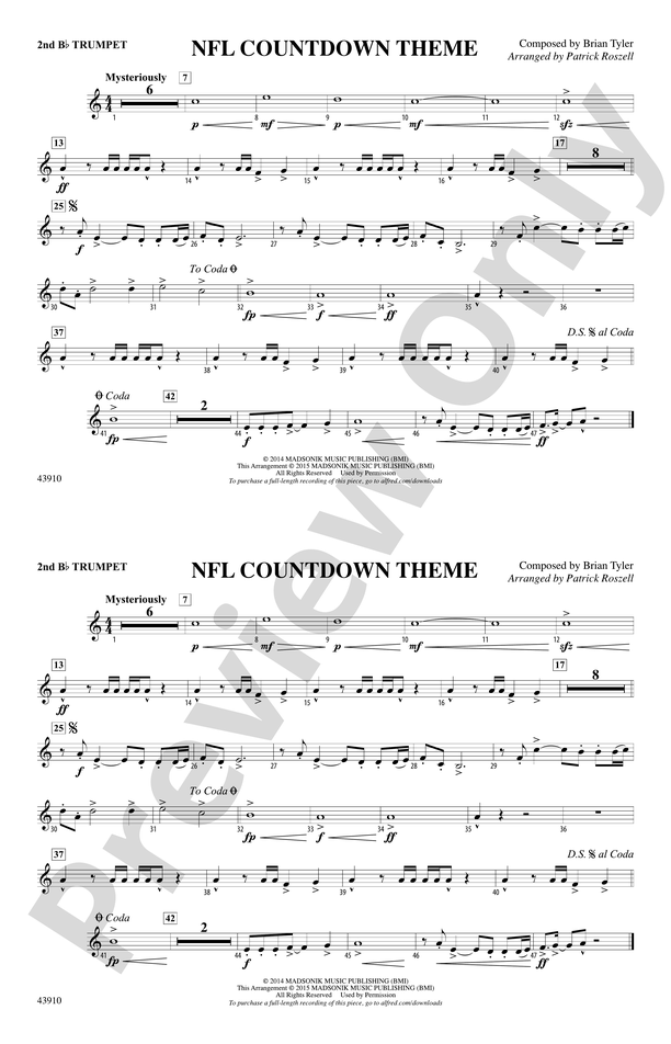 NFL Countdown Theme: 2nd B-flat Trumpet: 2nd B-flat Trumpet Part - Digital  Sheet Music Download