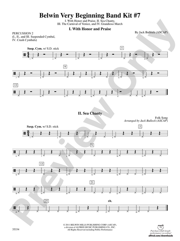 Belwin Very Beginning Band Kit #7: 2nd Percussion: 2nd Percussion Part ...