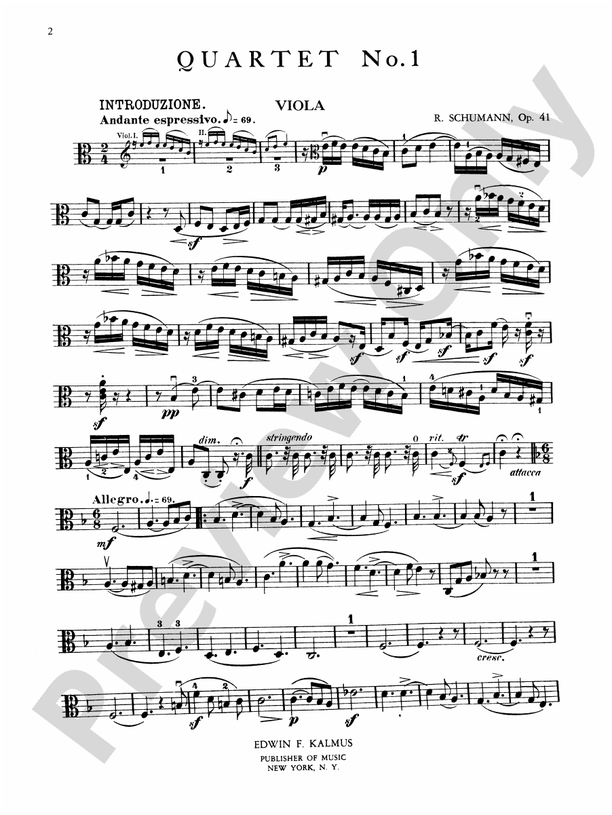 String Quartets, Op. 41, Nos. 1, 2 & 3 Viola Viola Part Digital Sheet Music Download
