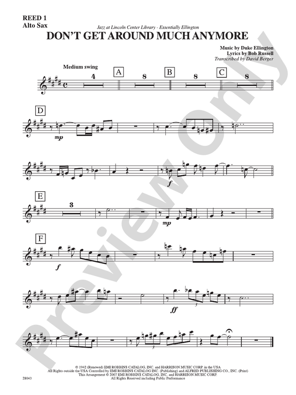 Don't Get Around Much Anymore Eflat Alto Saxophone Eflat Alto Saxophone Part Digital Sheet
