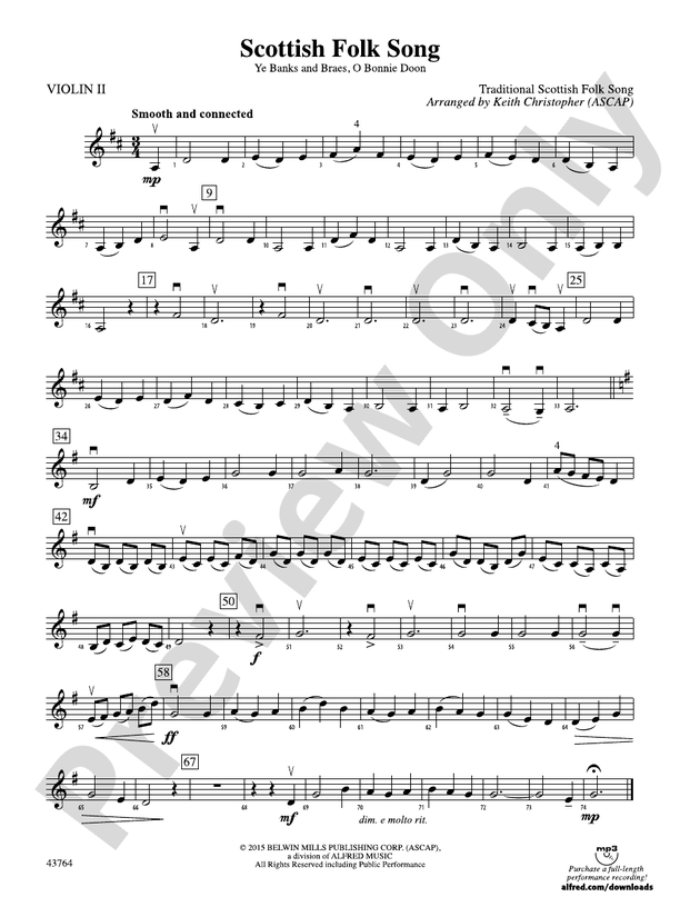 Scottish Folk Song 2nd Violin 2nd Violin Part Digital Sheet Music