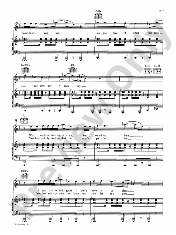 Dirty Laundry Piano/Vocal/Chords Don Henley Digital Sheet Music