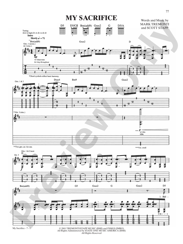 My Sacrifice sheet music for guitar (tablature) (PDF)