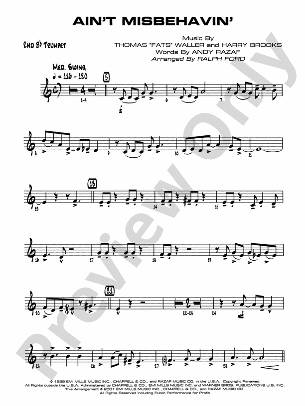 Ain't Misbehavin': 2nd B-flat Trumpet: 2nd B-flat Trumpet Part ...