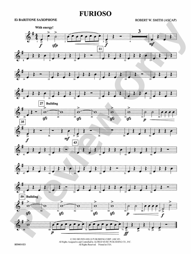 Furioso E Flat Baritone Saxophone E Flat Baritone Saxophone Part Digital Sheet Music Download 4941