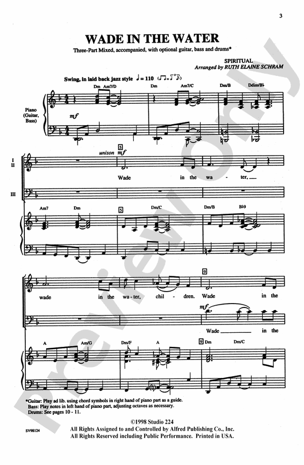 Wade in the Water 3Part Mixed Choral Octavo Digital Sheet Music
