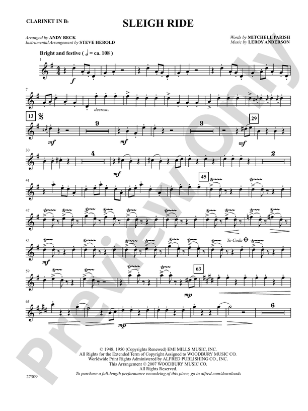 Sleigh Ride: 1st B-flat Clarinet