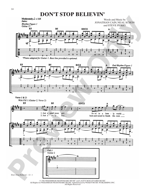 Don T Stop Believin Everyman's Journey Download Don't Stop Believin': Guitar: Journey - Digital Sheet Music Download
