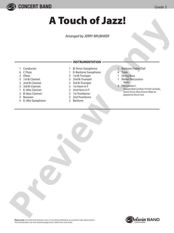 A Touch of Jazz! Concert Band Conductor Score & Parts Digital Sheet