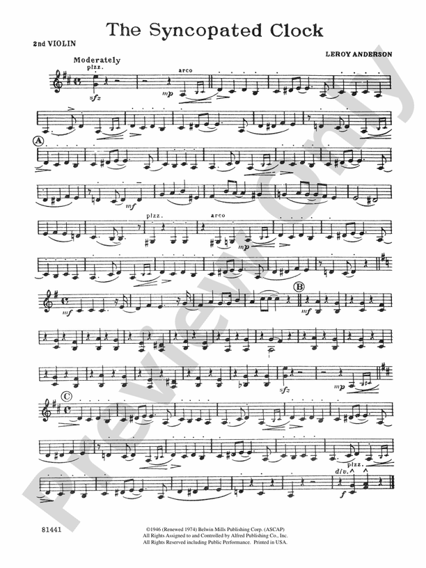 The Syncopated Clock 2nd Violin 2nd Violin Part Digital Sheet Music