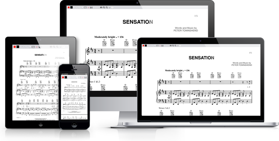 Sheet music on any screen – desktop or laptop computer, tablet, or phone