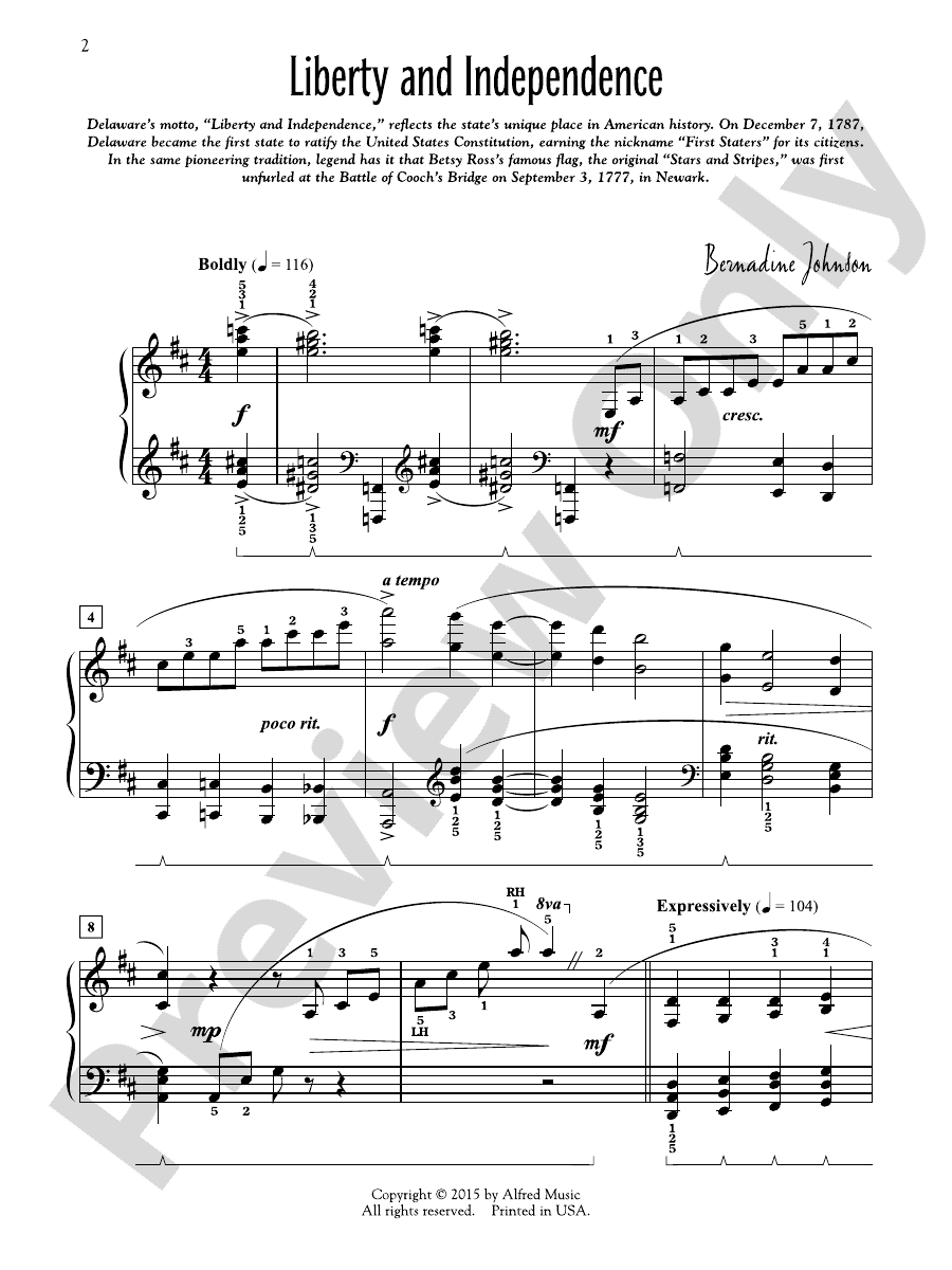 Delaware The First State Piano Suite Piano Bernadine Johnson 