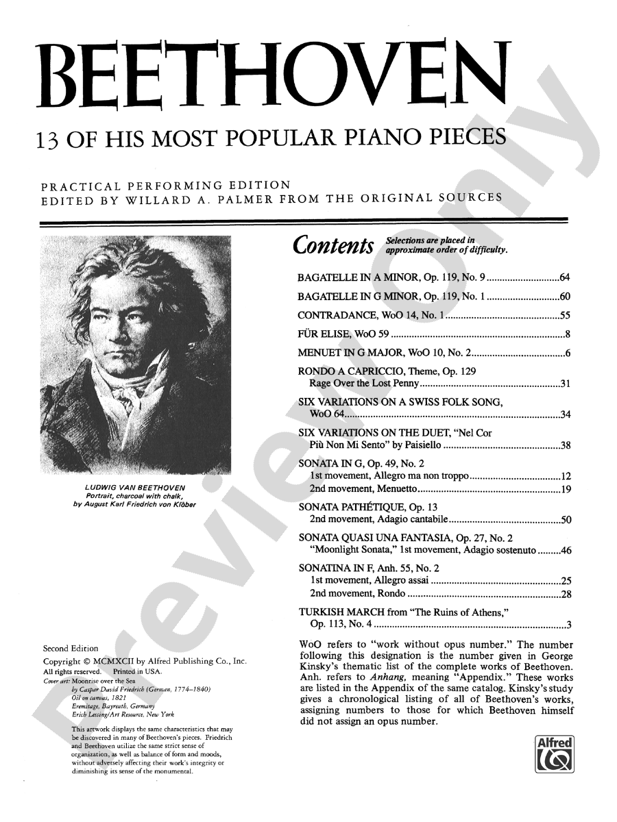 Beethoven 13 of His Most Popular Piano Pieces Piano Ludwig van