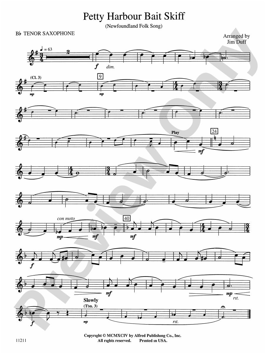 Petty Harbour Bait Skiff Bflat Tenor Saxophone Bflat Tenor Saxophone Part Digital Sheet