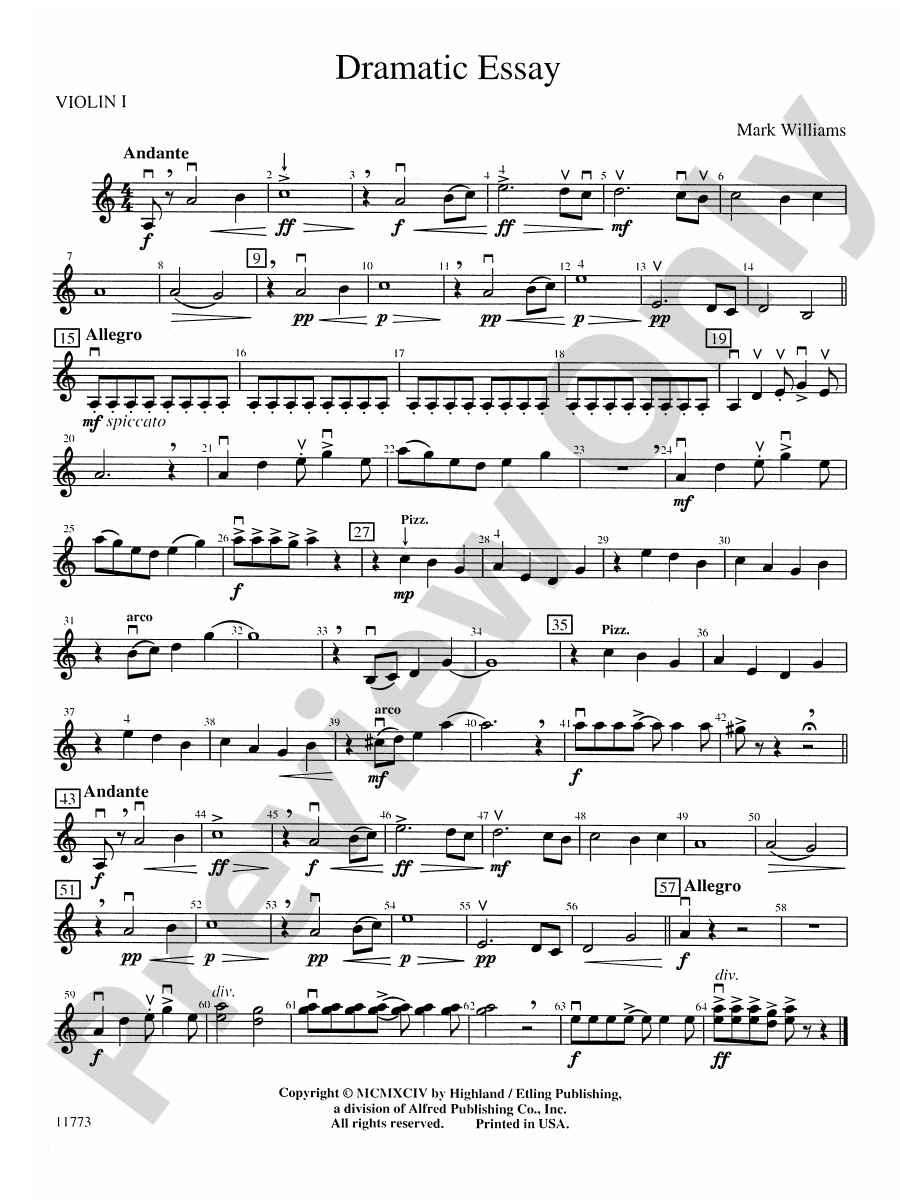 Dramatic Essay 1st Violin 1st Violin Part Digital Sheet Music Download 3933