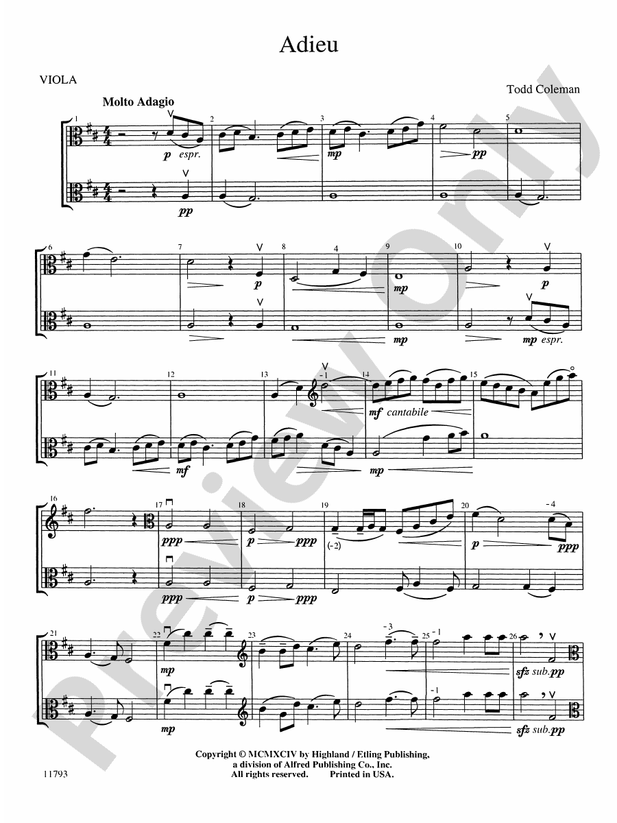 Adieu: Viola: Viola Part - Digital Sheet Music Download