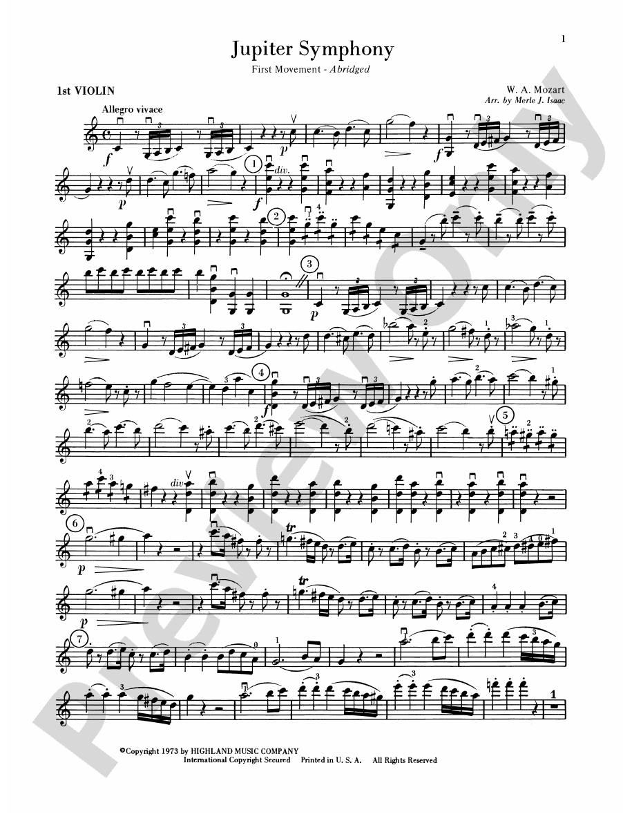 Jupiter Symphony 1st Movement 1st Violin 1st Violin Part Digital Sheet Music Download