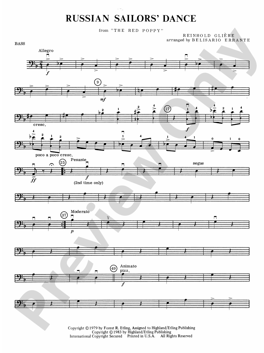 Russian Sailors' Dance: String Bass: String Bass Part - Digital Sheet ...