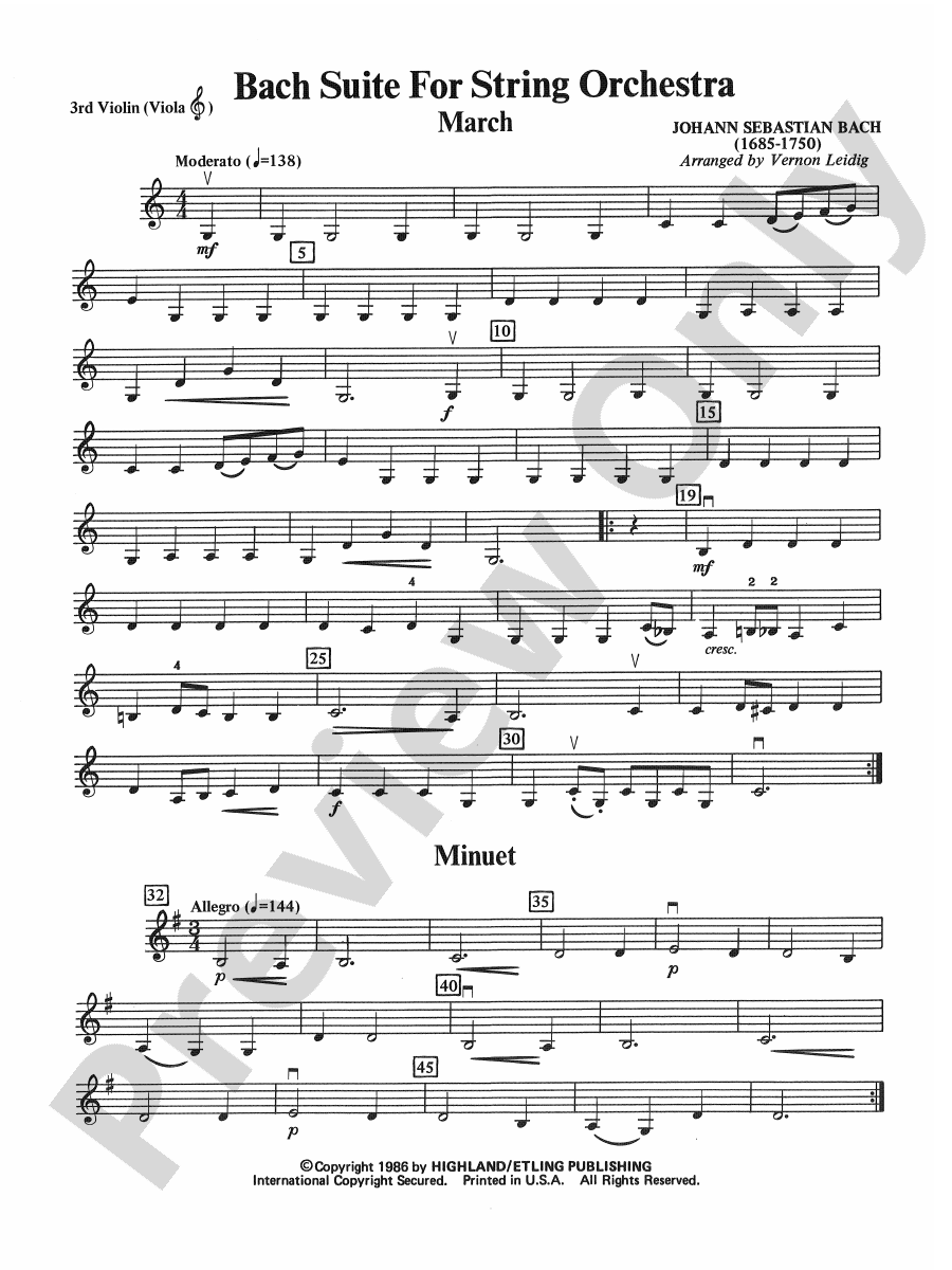 Bach Suite 3rd Violin Viola Tc 3rd Violin Viola Tc Part Digital Sheet Music Download 2487