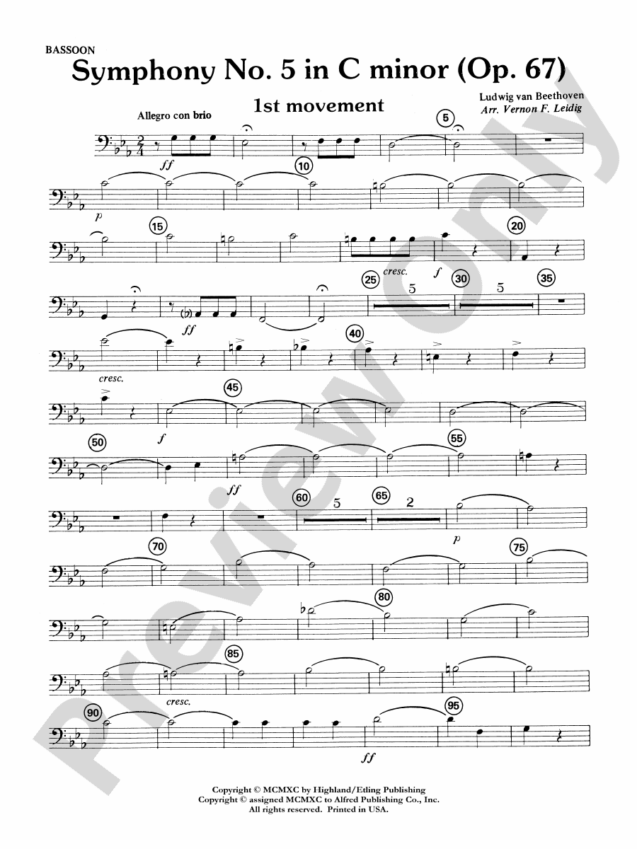 Beethoven's Symphony No. 5, 1st Movement Bassoon Bassoon Part