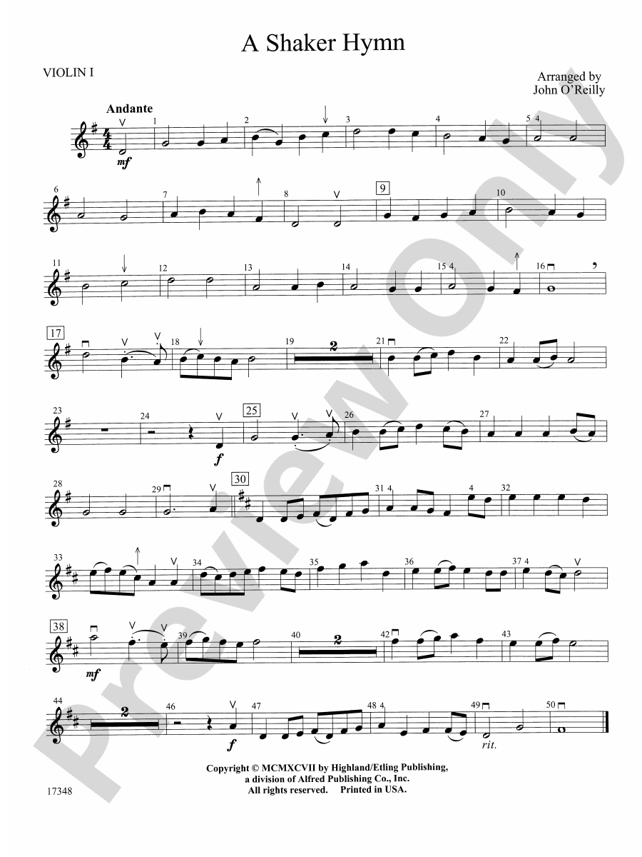 A Shaker Hymn 1st Violin 1st Violin Part Digital Sheet Music Download 4223