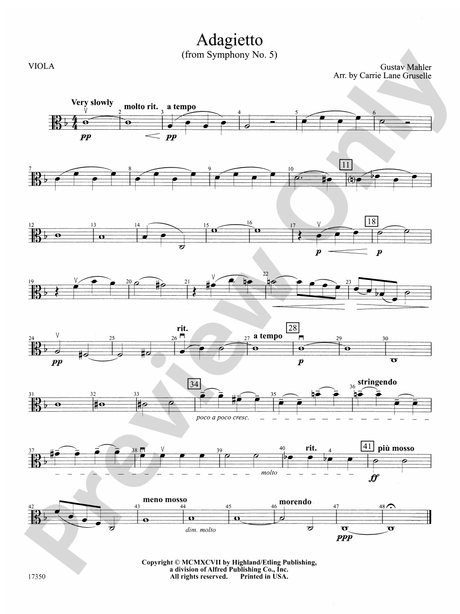 Adagietto from Symphony No. 5: Viola: Viola Part - Digital Sheet Music ...